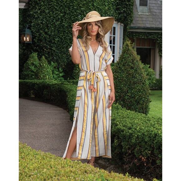 Saylor Patrice Striped Cotton Slit Leg Jumpsuit Size S - Picture 2 of 13